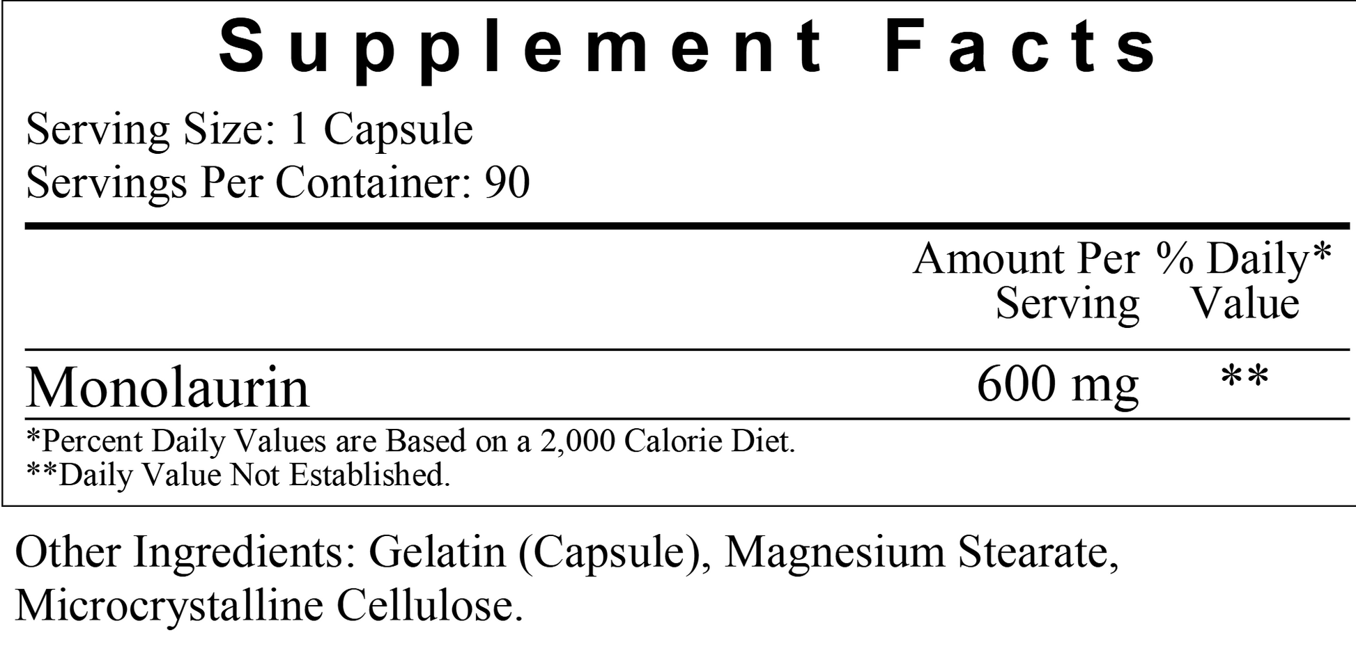 Monolaurin | Immune Support | 600 mg - 90 Capsules Oral Supplements Ecological Formulas 