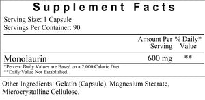 Monolaurin | Immune Support | 600 mg - 90 Capsules Oral Supplements Ecological Formulas 