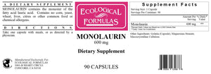 Monolaurin | Immune Support | 600 mg - 90 Capsules Oral Supplements Ecological Formulas 