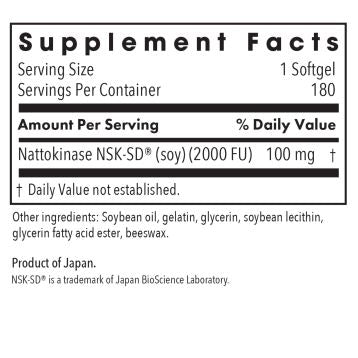 Nattokinase NSK-SD® | Circulatory System Support | 2000 FU | 100mg - 60 & 180 Softgels Oral Supplements Allergy Research Group 