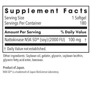 Nattokinase NSK-SD® | Circulatory System Support | 2000 FU | 100mg - 60 & 180 Softgels Oral Supplements Allergy Research Group 