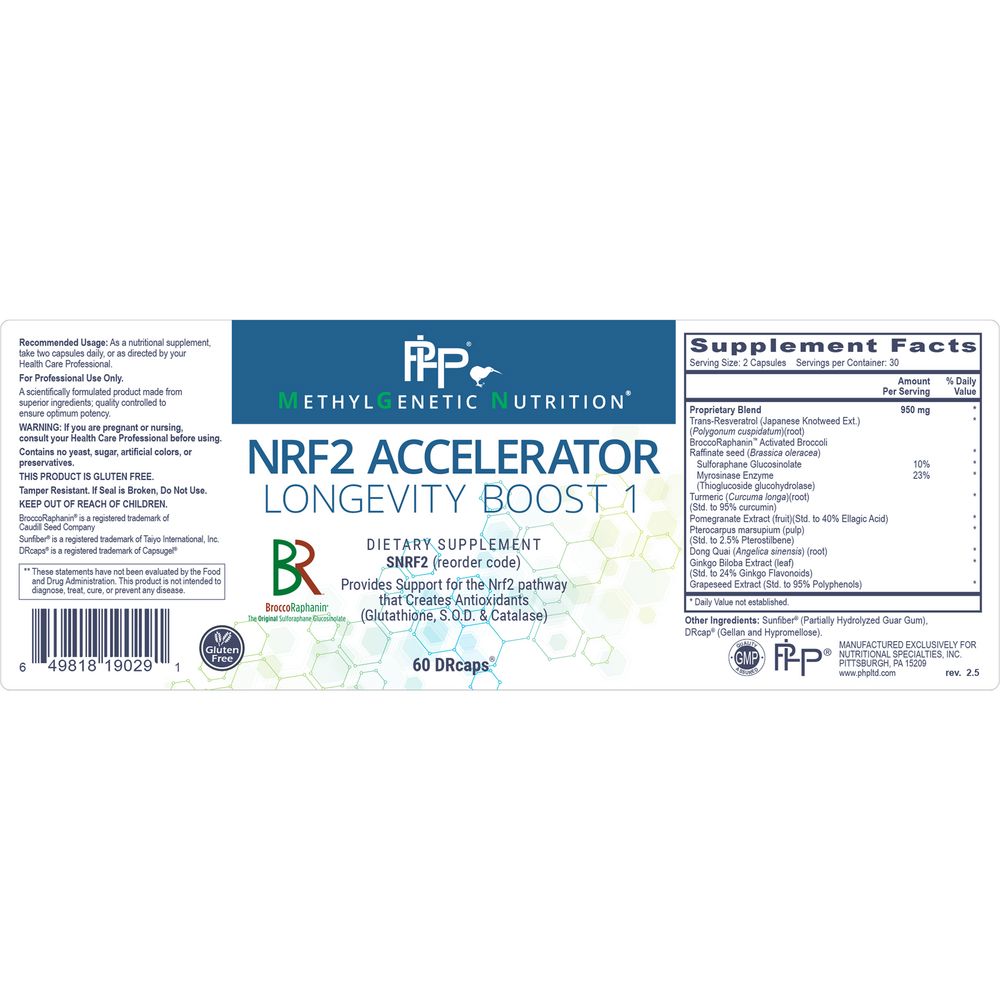 Nrf2 Accelerator | Longevity Boost 1 - 60 Delayed Release Capsules Oral Supplements Professional Health Products (PHP) 