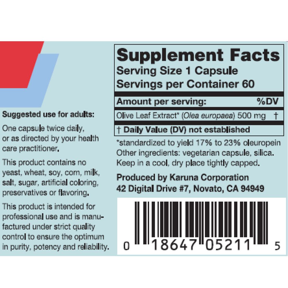 Olive Leaf Extract - 60 Capsules Oral Supplements Karuna 