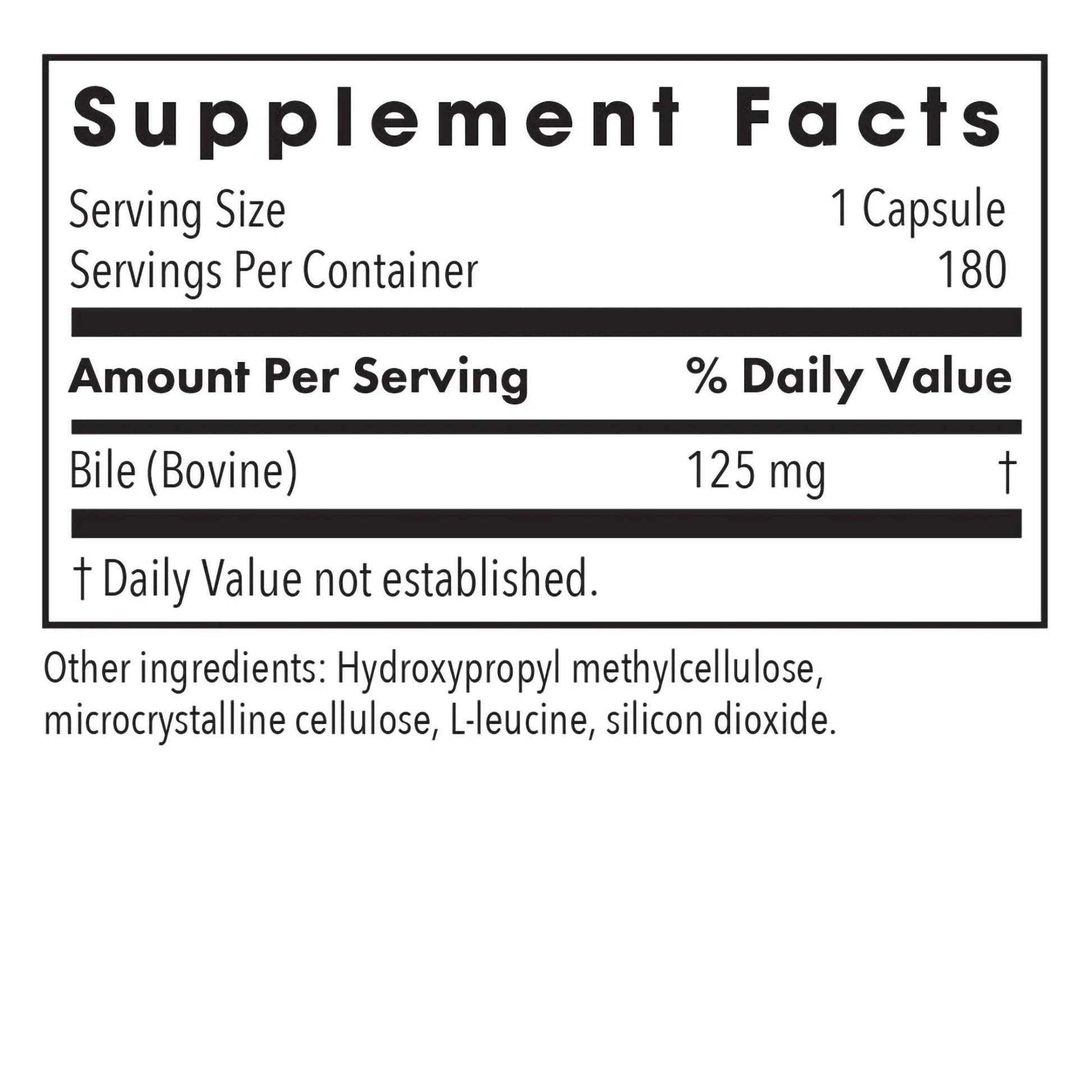 Ox Bile | Essential for Fat Digestion | 125 mg - 180 Capsules Oral Supplements Allergy Research Group 