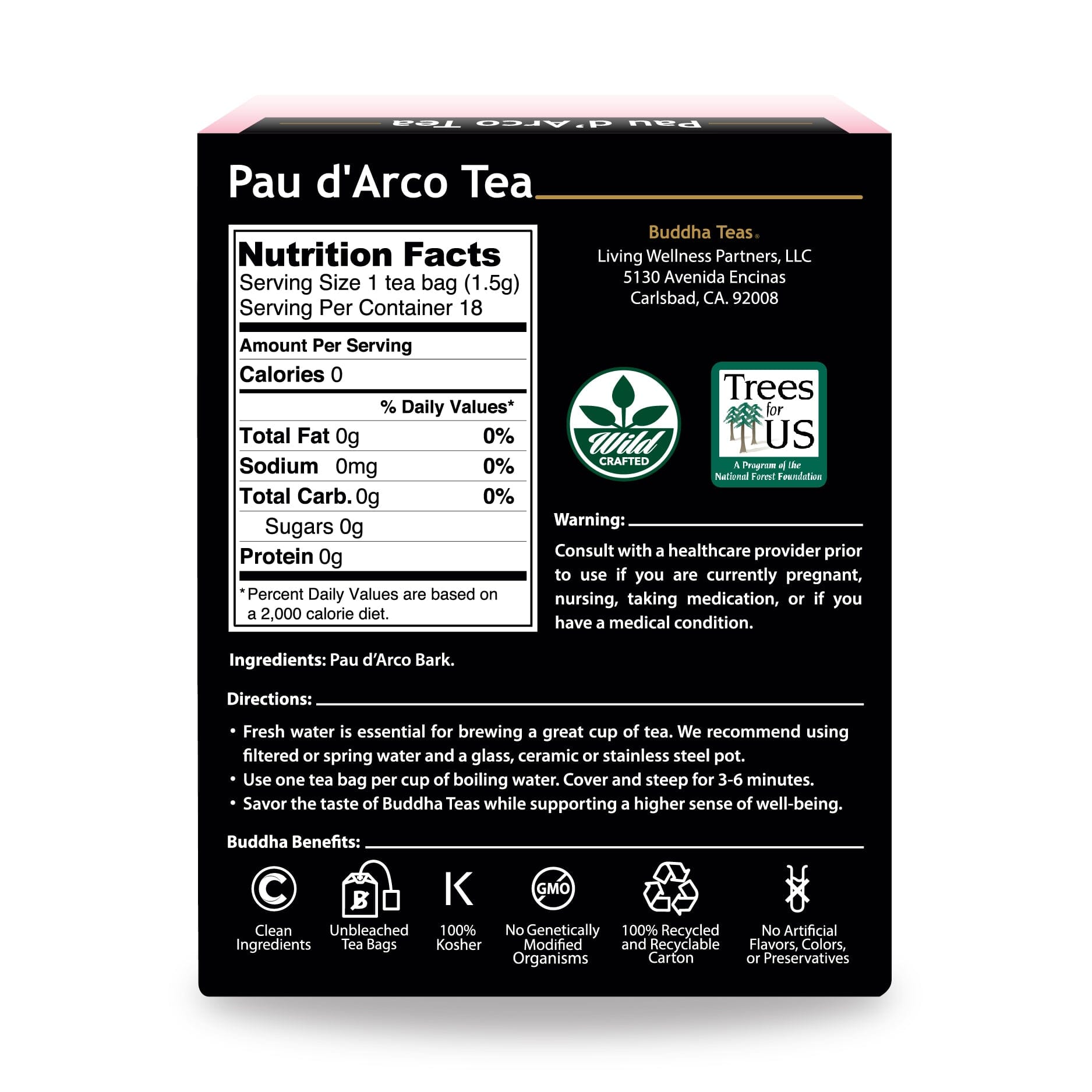 Pau d'Arco Herbal Tea | Wild Crafted - 18 Bleach Free Tea Bags Oral Supplements Buddha Teas 