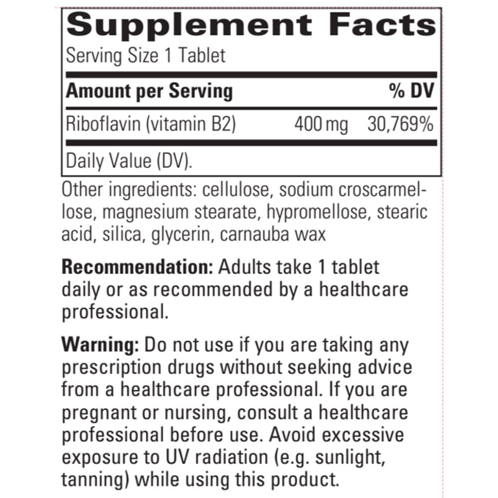Riboflavin | Vitamin B2 | 400mg - 30 Tablets Oral Supplements Integrative Therapeutics 