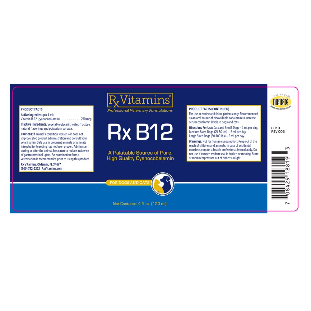 Rx B12 for Pets - 4 fl oz Oral Supplements Rx Vitamins 