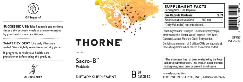 Sacro-B | Probiotic | 60 Capsules Oral Supplement Thorne 