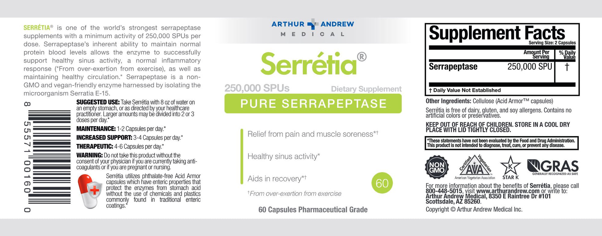 Serrétia | Pure Serrapeptase - 60 Capsules Oral Supplements Arthur Andrew 