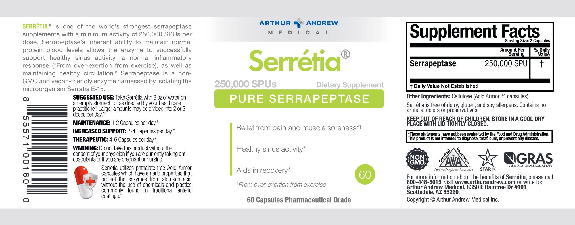 Serrétia | Pure Serrapeptase - 60 Capsules Oral Supplements Arthur Andrew 