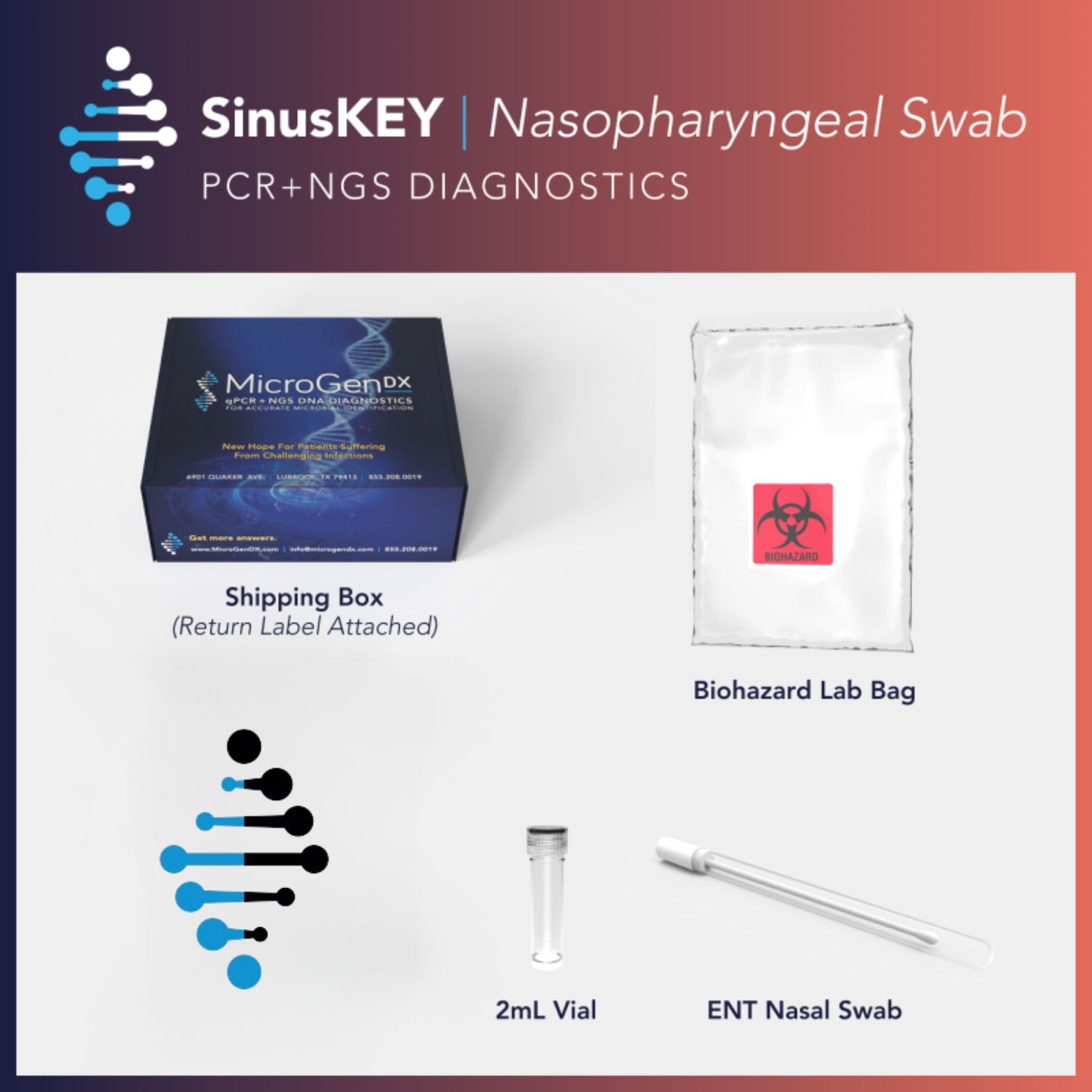 SinusKEY | Nasopharyngeal Swab ENT | PCR+NGS - Kit Tests MicroGenDX 