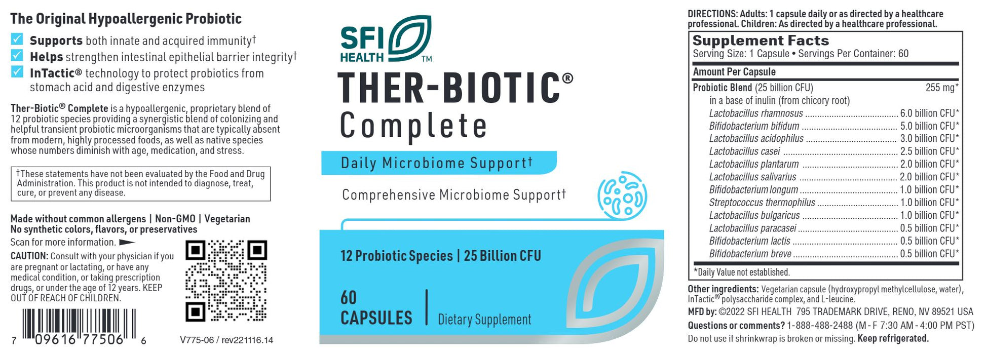 Ther-Biotic® Complete Probiotic | Daily Microbiome Support - 60 & 120 Capsules Oral Supplement Klaire Labs/SFI Health 