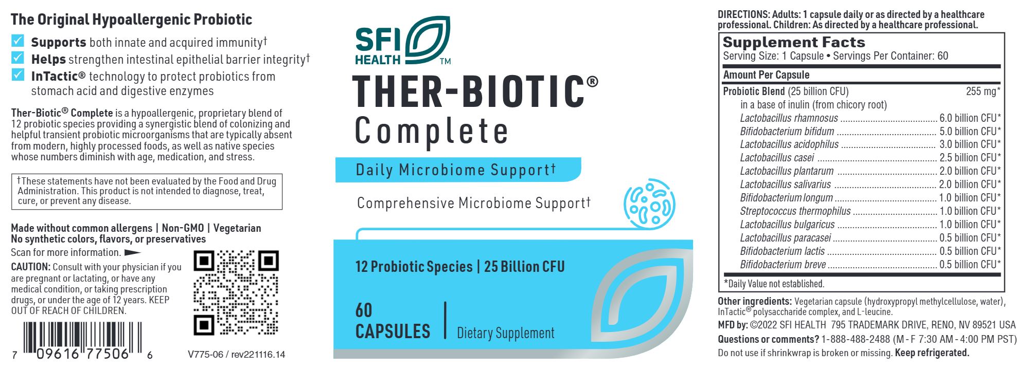 Ther-Biotic® Complete Probiotic | Daily Microbiome Support - 60 & 120 Capsules Oral Supplement Klaire Labs/SFI Health 