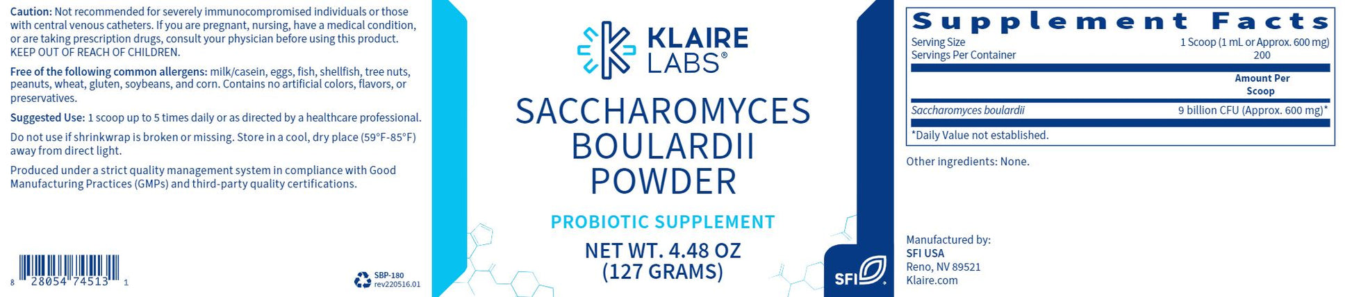 Ther-Biotic® Saccharomyces Boulardii | Probiotic Yeast Formula - 4.48 oz (127 grams) Powder Oral Supplements Klaire Labs/SFI Health 