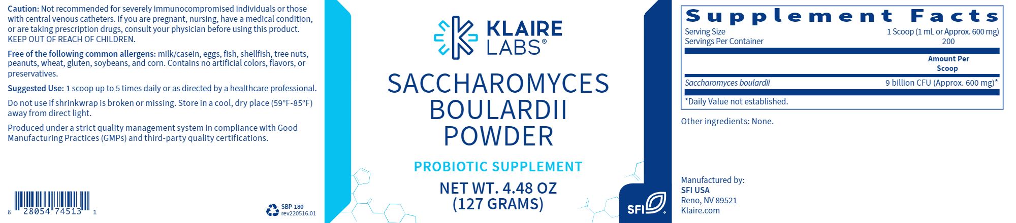 Ther-Biotic® Saccharomyces Boulardii | Probiotic Yeast Formula - 4.48 oz (127 grams) Powder Oral Supplements Klaire Labs/SFI Health 