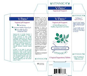 V-Fresh Suppositories | Vaginal pH Support - 6 Count Suppository Vitanica 