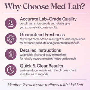 Vaginal pH Test Strips | For Feminine Care | pH 3.0 to 6.5 - 50 Strips Tests Med Lab Diagnostics 