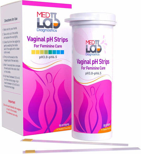 Vaginal pH Test Strips | For Feminine Care | pH 3.0 to 6.5 - 50 Strips Tests Med Lab Diagnostics 