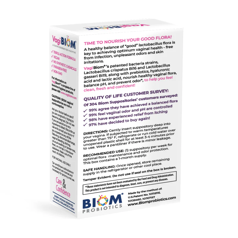 Vaginal Probiotic Suppository | Fragrance-free - 5 & 15 Count Suppository VagiBiom 