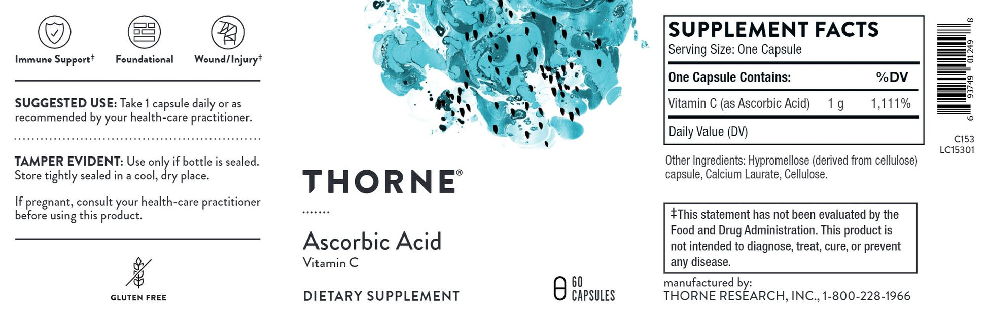 Vitamin C | Ascorbic Acid | 1 g - 60 Capsules Oral Supplements Thorne 