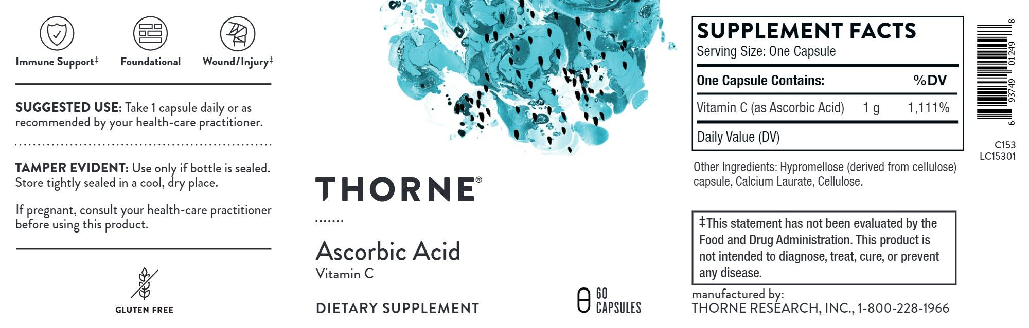 Vitamin C | Ascorbic Acid | 1 g - 60 Capsules Oral Supplements Thorne 