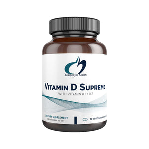 Vitamin D Supreme | With Vitamin K1 + K2 - 30, 60 & 180 Capsules Oral Supplements Designs For Health 30 Capsules 