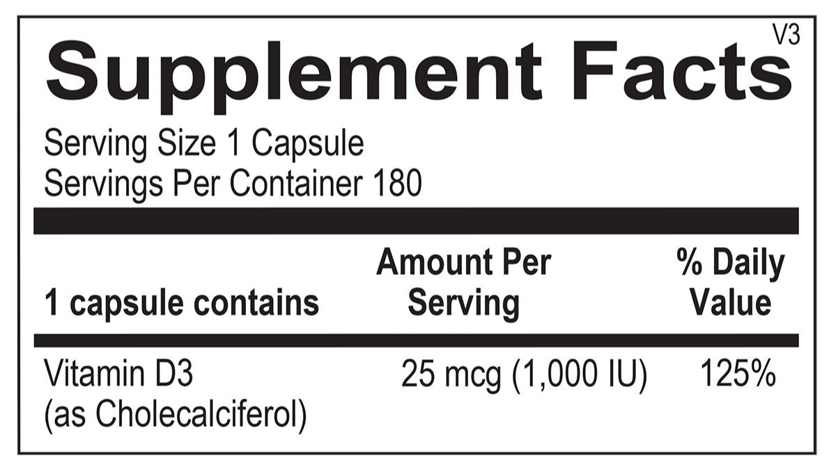Vitamin D3 | 1000 IU - 180 Capsules Oral Supplements Ortho Molecular Products 