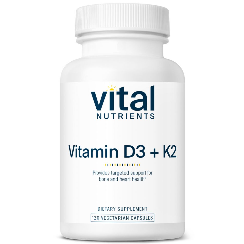 Vitamin D3 + K2 | 2000 IU of D3 and 150mcg of MK-7 - 60 & 120 Capsules Oral Supplements Vital Nutrients 120 Capsules 
