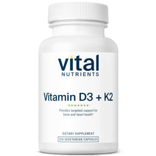 Load image into Gallery viewer, Vitamin D3 + K2 | 2000 IU of D3 and 150mcg of MK-7 - 60 &amp; 120 Capsules Oral Supplements Vital Nutrients 120 Capsules 