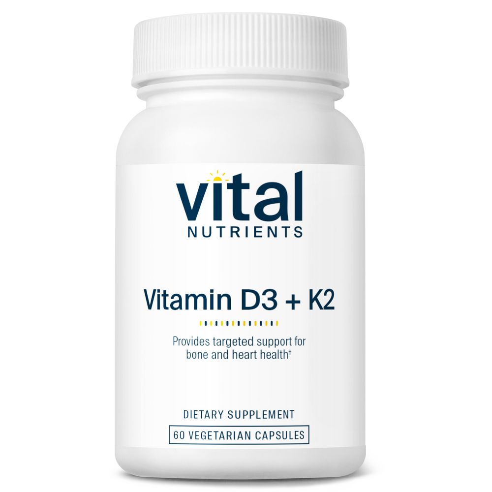 Vitamin D3 + K2 | 2000 IU of D3 and 150mcg of MK-7 - 60 & 120 Capsules Oral Supplements Vital Nutrients 60 Capsules 