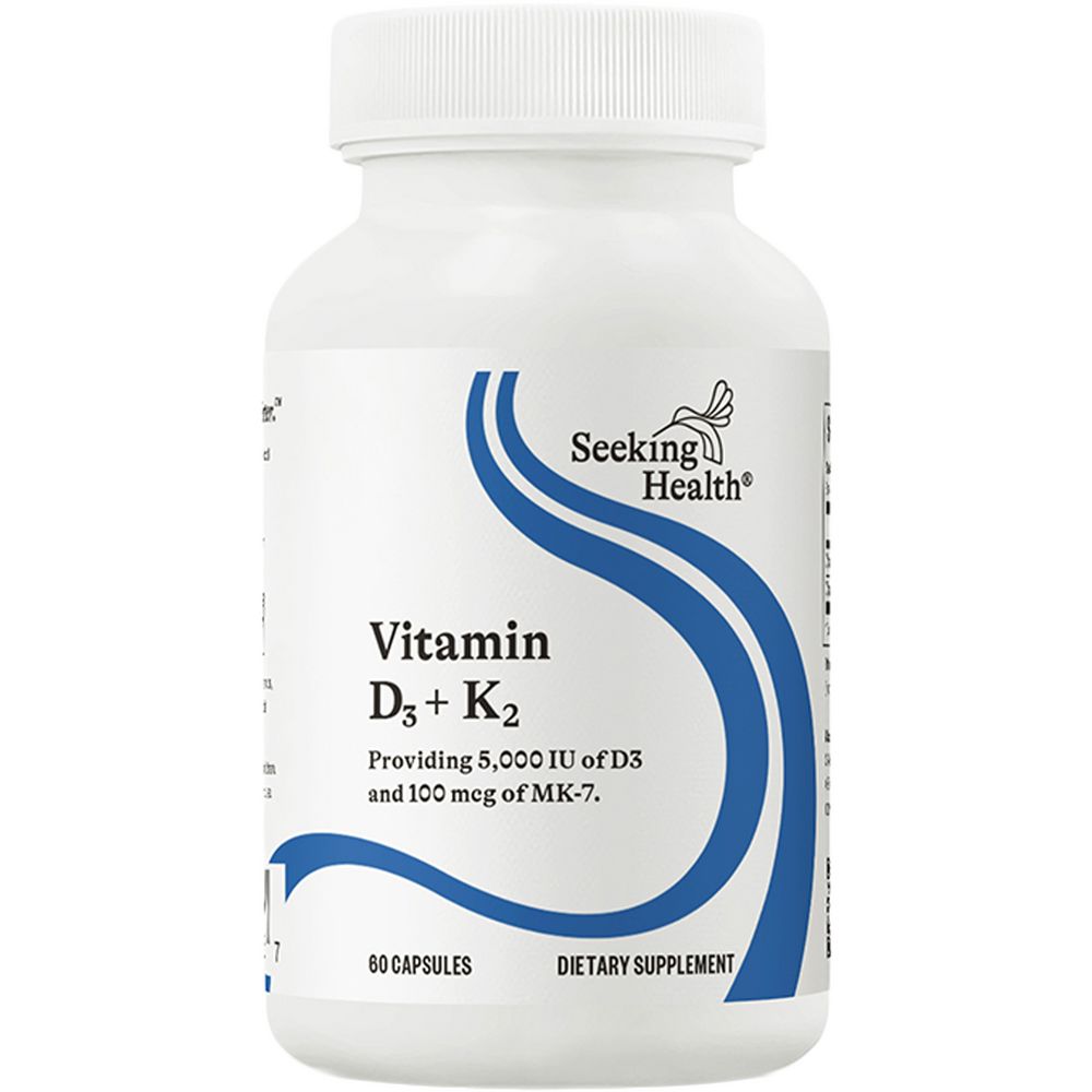 Vitamin D3 + K2 | 5000 IU of D3 and 100mcg of MK-7 - 60 Capsules Oral Supplements Seeking Health 