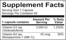 Load image into Gallery viewer, Vitamin D3 + K2 | 5000 IU of D3 and 45mcg of MK-7 - 60 Capsules Oral Supplements Ortho Molecular Products 