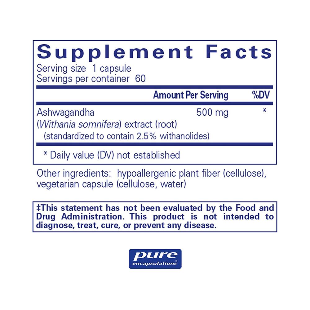 Ashwagandha | Stress Relief - 120 capsules Oral Supplement Pure Encapsulations 