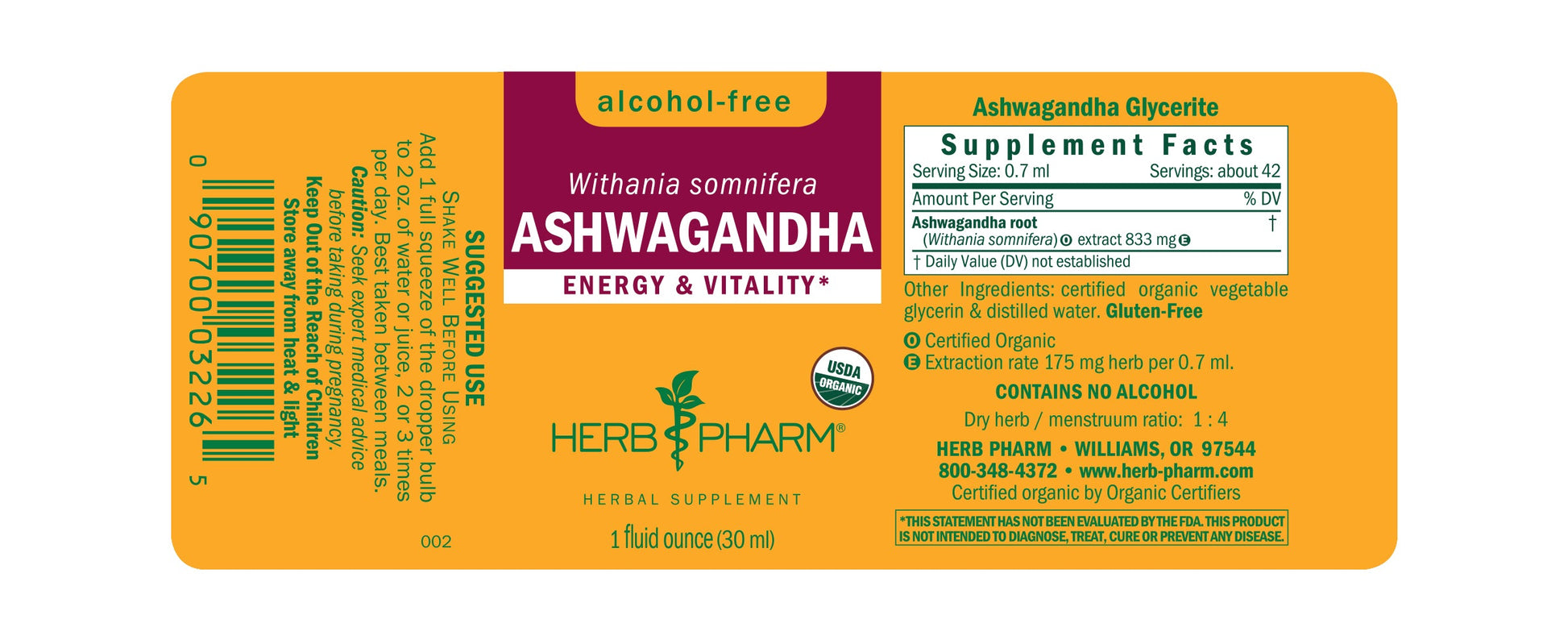 Ashwagandha Tincture | Alcohol Free - 1 Fl oz. Tinctures Herb-Pharm 