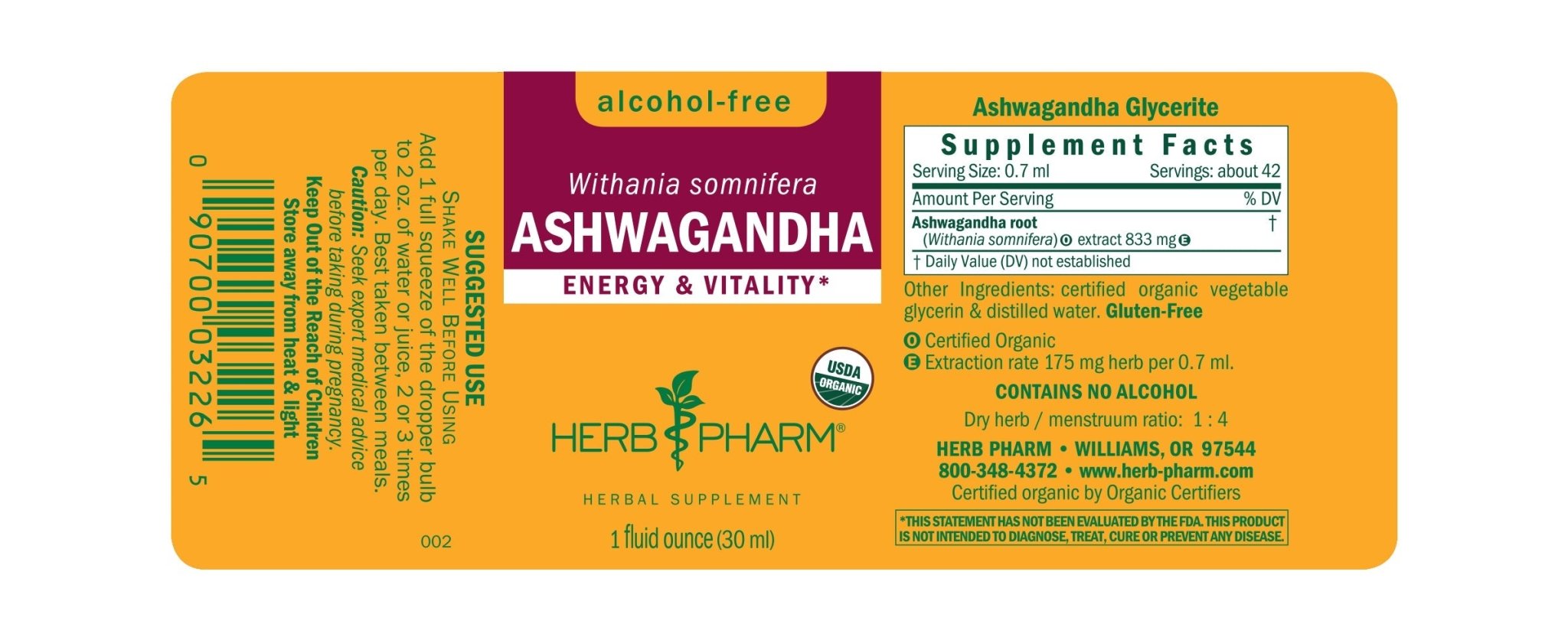 Ashwagandha Tincture | Alcohol Free - 1 Fl oz. Tinctures Herb-Pharm 