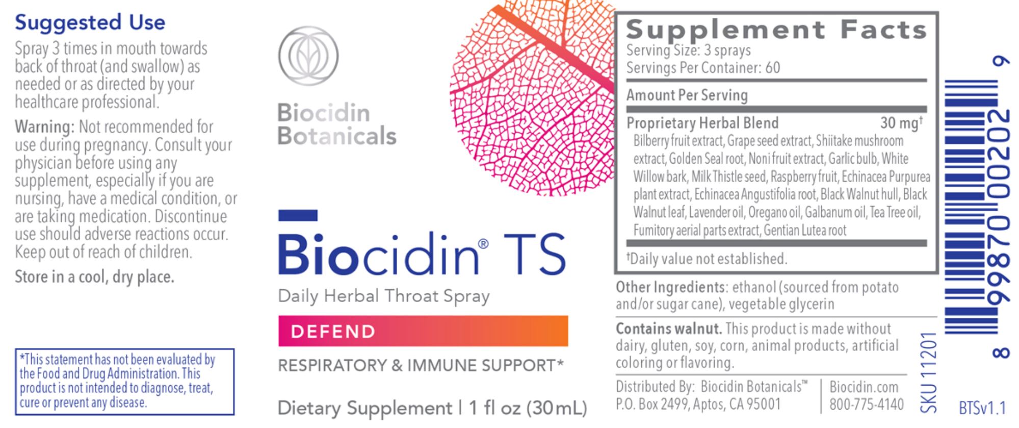 Biocidin® TS | Daily Herbal Throat Spray | Defend - 1 fl oz (30 mL) Oral Supplements Biocidin Botanicals 