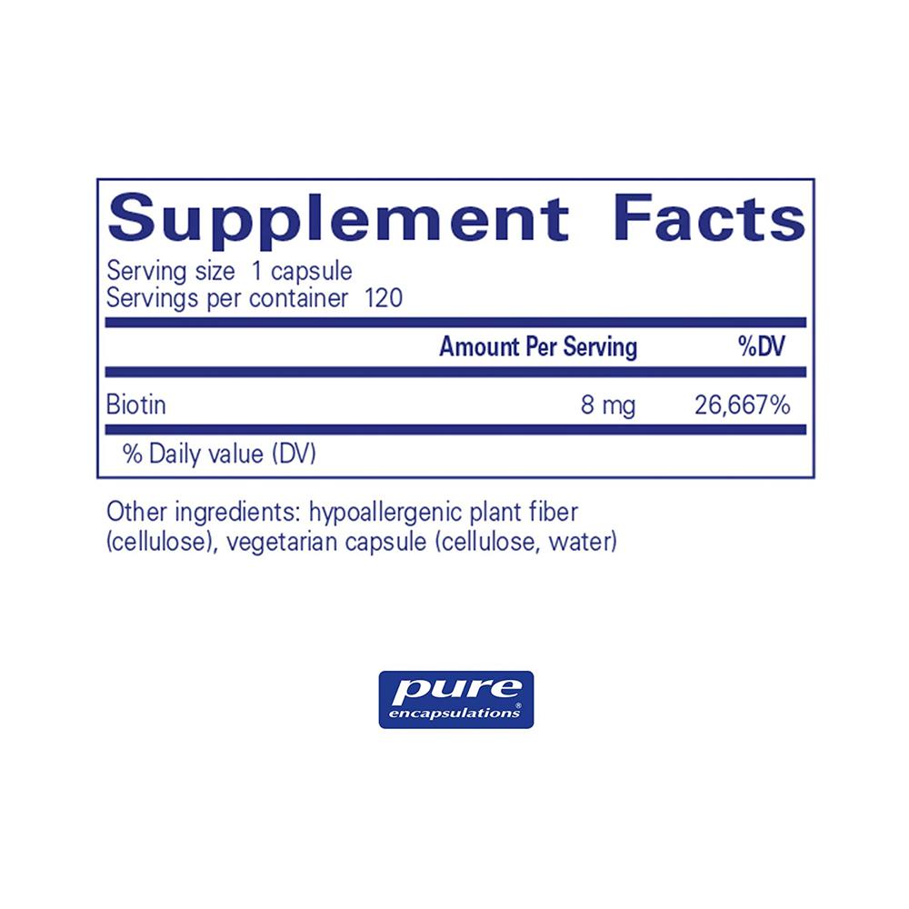 Biotin for Hair, Skin & Metabolism - 8 mg. 120 capsules Oral Supplement Pure Encapsulations 