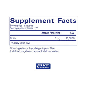 Biotin for Hair, Skin & Metabolism - 8 mg. 120 capsules Oral Supplement Pure Encapsulations 