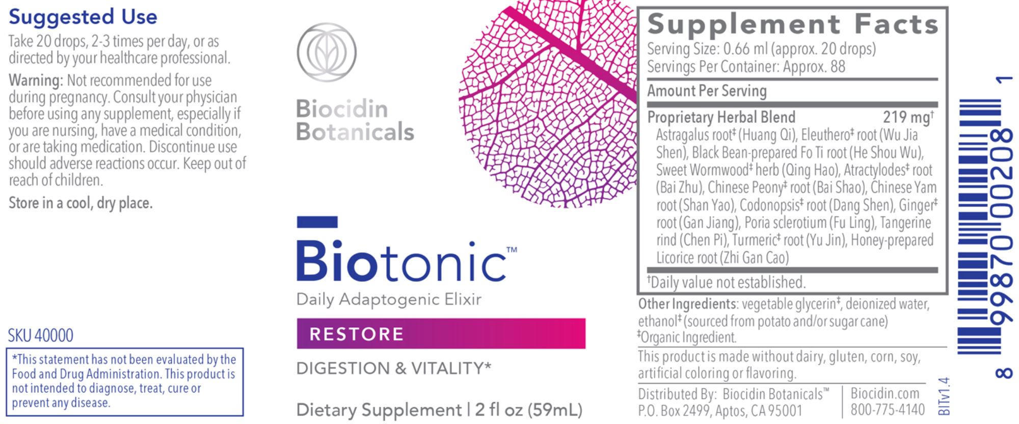 Biotonic™ | Daily Adaptogenic Elixir | Restore - 2 fl oz (59 mL) Oral Supplements Biocidin Botanicals 