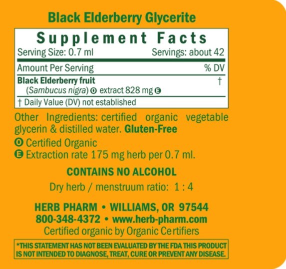 Black Elderberry Tincture | Alcohol Free - 1 Fl oz. Tinctures Herb-Pharm 