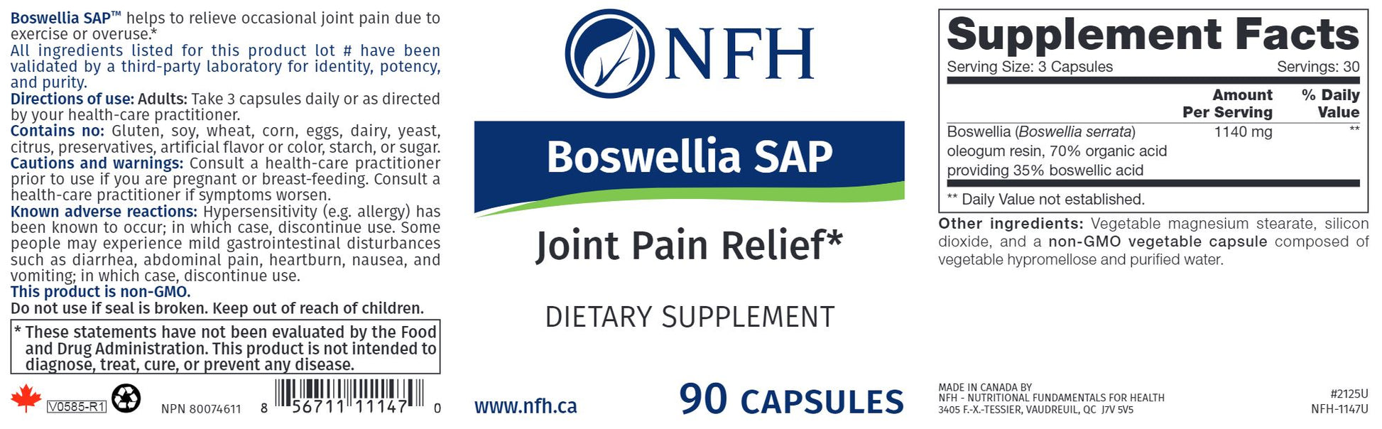 Boswellia SAP | Standardized Dose - 90 Capsules Vitamins & Supplements Nutritional Fundamentals for Health (NFH) 
