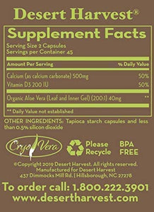 Calcium & Vitamin D3 | with Super-Strength Aloe Vera - 90 Capsules Oral Supplement Desert Harvest 