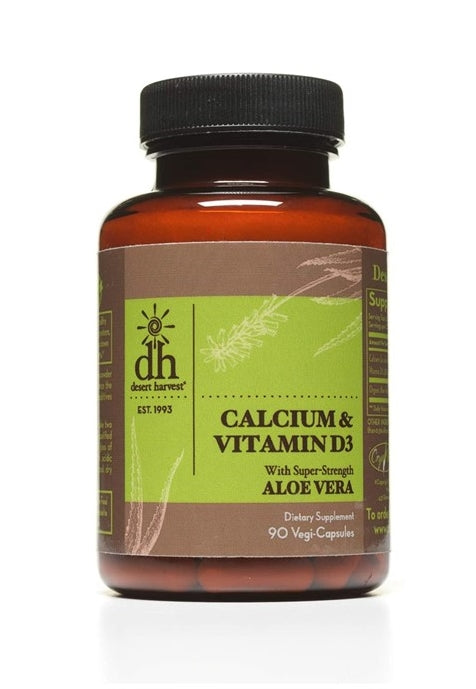 Calcium & Vitamin D3 | with Super-Strength Aloe Vera - 90 Capsules Oral Supplement Desert Harvest 