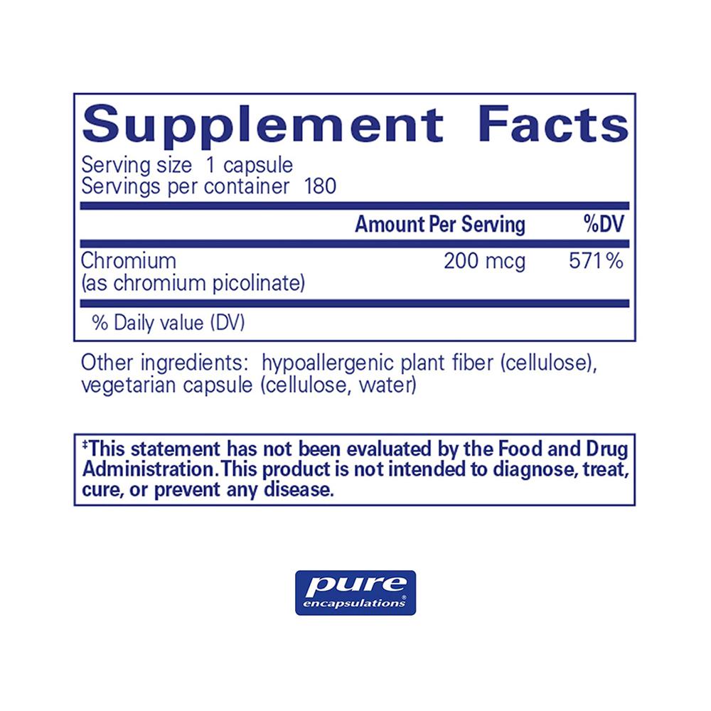Chromium Picolinate | High Potency - 200 mcg. 180 capsules Oral Supplement Pure Encapsulations 