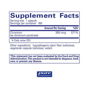 Chromium Picolinate | High Potency - 200 mcg. 180 capsules Oral Supplement Pure Encapsulations 