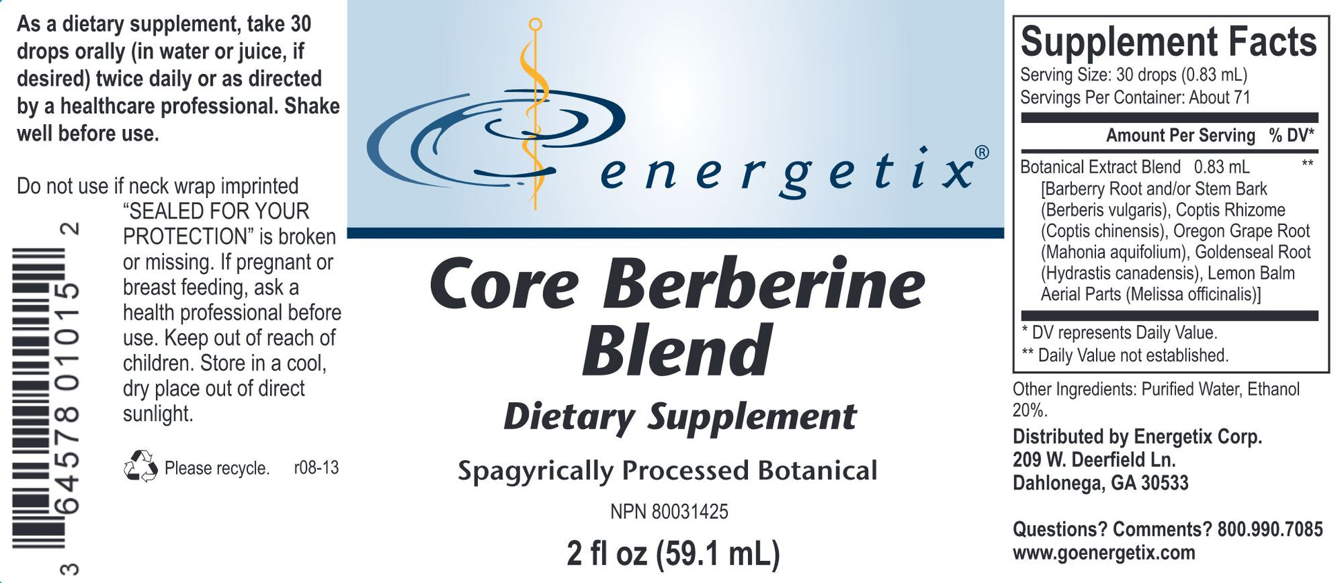 Core Berberine Blend | Botanical Blend - 2 oz Oral Supplements Energetix 