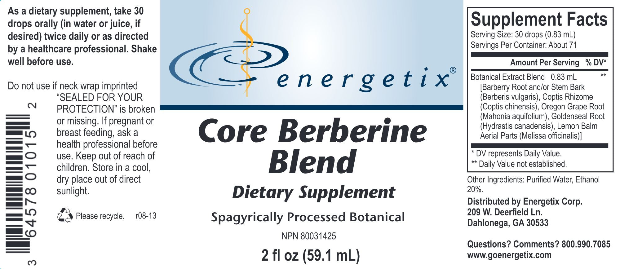 Core Berberine Blend | Botanical Blend - 2 oz Oral Supplements Energetix 