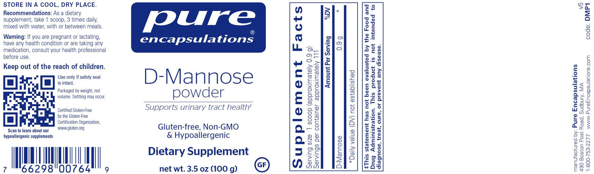 D-Mannose Powder | 100% Pure - 50 & 100 grams Oral Supplements Pure Encapsulations 