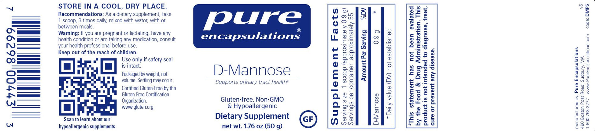 D-Mannose Powder | 100% Pure - 50 & 100 grams Oral Supplements Pure Encapsulations 