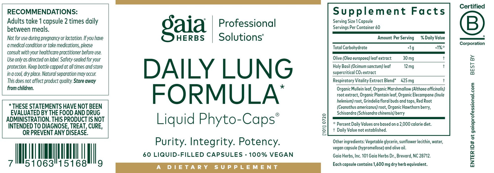 Daily Lung Formula | Liquid Phyto-Caps - 60 Capsules Oral Supplement Gaia Herbs 
